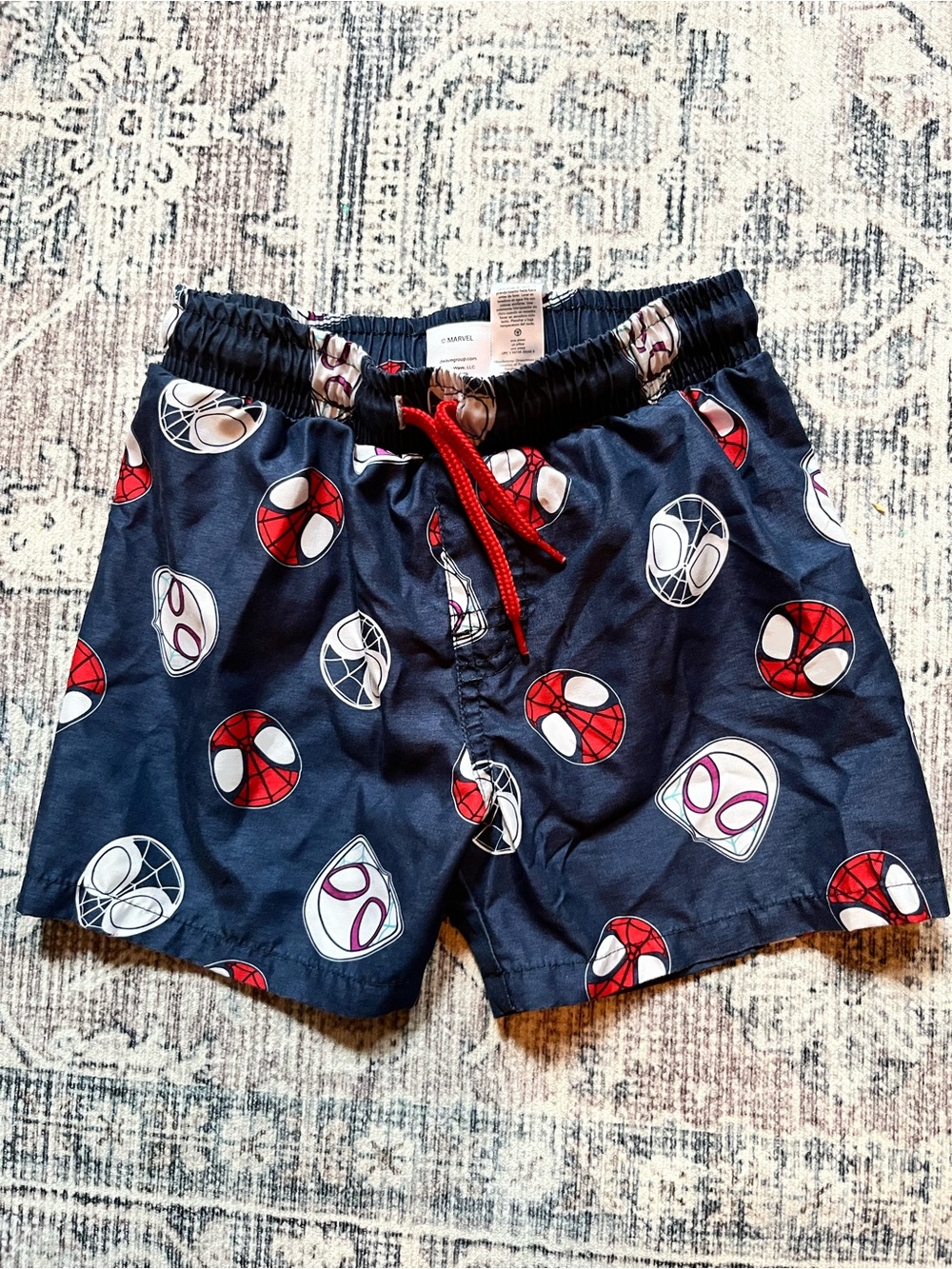 Carter's Navy Swim Shorts with Red Drawstring and Spider Masks